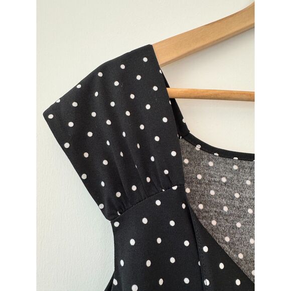 Conrad C Pleated Straps Black V Neck Blouse with White Polka Dots 2X - Picture 5 of 9